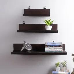 craft tree Mango Wood Floating Wall Shelf Set Of 3 In Brown Colour-picture-28
