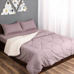 saral home Grey Solid 210 TC Cotton Blend (Set of 4) Double Bed Bedding Sets-picture-41