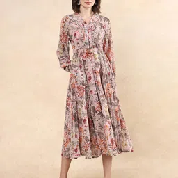 RAREISM Women Floral Print A-Line Midi Dress-image-81