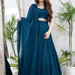 PRENEA Floral Embroidered Sequinned Semi-Stitched Lehenga & Unstitched Blouse With Dupatta-picture-32