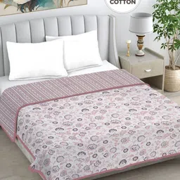 FABINALIV White & Pink Printed Pure Cotton 233 GSM Reversible AC Room Double Bed Dohar-48