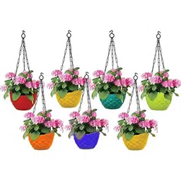 Go Hooked Pack of 7 Multicolor Diamond Hanging Planter for Plants-20