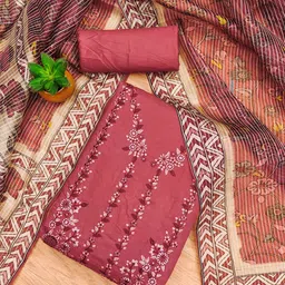 DIVASTRI Floral Embroidered Sequinned Roman Silk Unstitched Dress Material-image-39