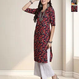 HERE&NOW Women Pack Of 3 Floral Printed Daily Straight Kurtas-image-93