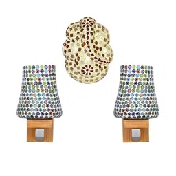 Somil Indore Mosaic Decorative Lamp Combo of Matching Wall Lamp & Blessing God Ganesh Wall Lamp, Multi Compatible with LED, Size: 14 X 14 X 22 Cm, Pack of 3.-image-86