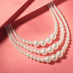MANSIYAORANGE Rhodium Plated Pearls Beaded Layered Statement Necklace-image-95