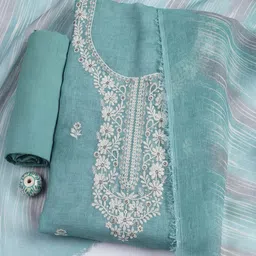 Meena Bazaar Floral Embroidered Thread Work Unstitched Dress Material-image-99
