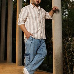 Instafab Plus Men Plus Size Comfort Fit Vertical Striped Spread Collar Cotton Casual Shirt-picture-36