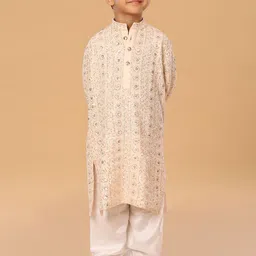 The Mini Trunk Boys Ethnic Motifs Embroidered Regular Sequinned Kurta with Pyjamas image 5