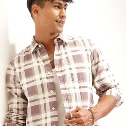 HIGHLANDER Checked Spread Collar Cotton Slim Fit Shirt-picture-6