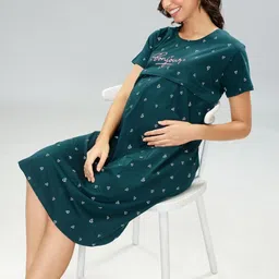Lotik Maternity Printed Cotton Nightdress-image-22