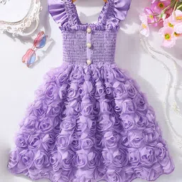INCLUD Girl Square Neck Flutter Sleeves Applique Smocked Fit & Flare Dress-image-61