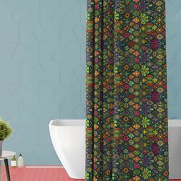 ArtzFolio Blue & Green Ethinic Motifs Printed Waterproof Shower Curtain-image-88