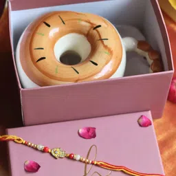 WEAVING HOMES Brown & White Donut Printed Ceramic Mug 250ml With Rakhi-picture-47