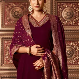 SANISA Women Velvet Embroidered Kurta Sets With Dupatta-picture-4