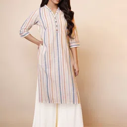 AURELIA Striped V-Neck Pure Cotton Straight Kurta With Palazzos-85