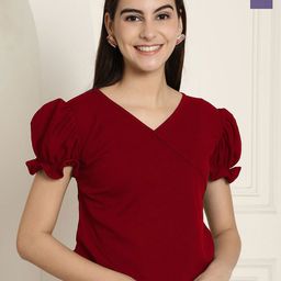 Tromko Pack Of 2 Solid Puff Sleeve V-Neck Top-image-69