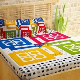 Aura White & Red Geometric 144 TC Queen Bedsheet with 2 Pillow Covers-image-33