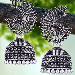DIVASTRI Set of 5 Silver-Plated Oxidized Dome Shaped Jhumkas-10