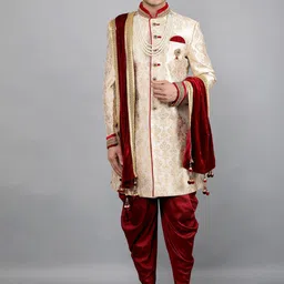 Manish Creations Embroidery Slim fit Mandarin Collar Neck Sherwani-image-16