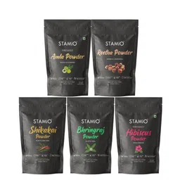STAMIO Set Of 5 Amla Reetha Shikakai Bhringraj Hibiscus Powder Hair Mask - 250 g Each-image-23