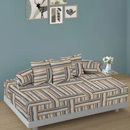 Arrabi 6Pcs Beige & Grey Geometric-Printed Skin-Friendly Superfine Quality Diwan Set-5