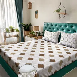 KLOTTHE Beige Geometric 400 TC Pure Cotton Double Bedsheet with 2 Pillow Covers-picture-22