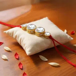 LUCKY JEWELLERY 2-Pcs Cubic Zircon Studded Rakhi With Roli Chawal & Greeting Card-1