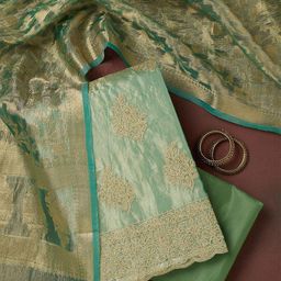 Koskii Floral Embroidered Zardozi Tissue Unstitched Dress Material-image-43