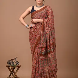 PALLO LATKE Ajrak Block Pure Cotton Block Print Saree-9