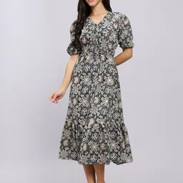 Attire Empire Print Crepe Fit & Flare Midi Dress-picture-1