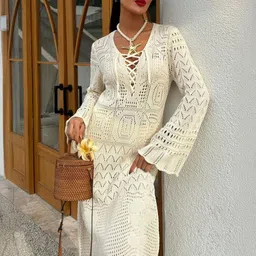 JC Mode Self-Design V-Neck Maxi Cover Up Top-image-16