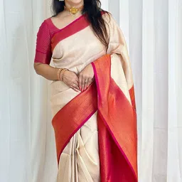 KALINI Ethnic Motifs Woven Design Zari Silk Blend Banarasi Saree-image-67