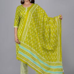 HERE&NOW Floral Printed Pure Cotton Kurta With Palazzos And Dupatta-image-0
