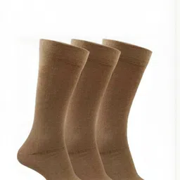 Akeeta Unisex Pack Of 3 Khaki Plain Cotton Calf Length Socks-picture-35
