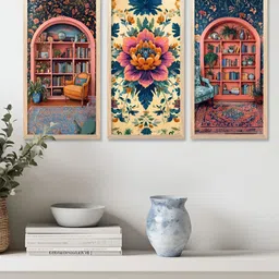 WALLLANE Brown & Orange 3 Pieces Traditional Printed Wooden Wall Art-image-71