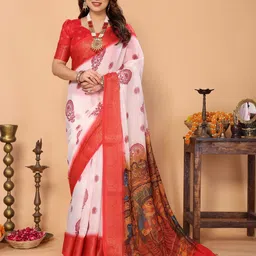ALMAARI FASHION Woven Design Pure Linen Saree With Blouse Piece-picture-24