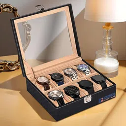 Kuber Industries Black 8 Slots Wrist Watch Organiser Box-52