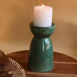 WEAVING HOMES Green Ceramic Pillar Candle Holder-image-83