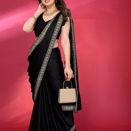 HMP Fashion Solid Black Saree With Lace Work Border-image-28