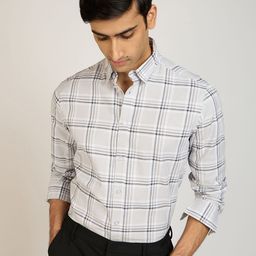 PB & J Tartan Checks Checked Spread Collar Jute Slub Shirt-image-25