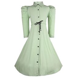 Wish Karo Girls Shirt Collar Puff Sleeves Tie-Ups Fit & Flare Dress-image-92