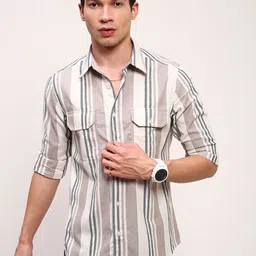 SHOWOFF Men Comfort Slim Fit Opaque Striped Casual Shirt-image-63