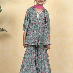 Biba Girls Floral Printed Regular Gotta Patti Kurti with Sharara & With Dupatta-picture-30