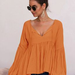 StyleCast Orange Puff Sleeve Peplum Top-image-8