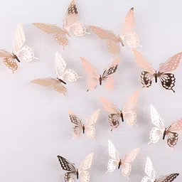 INDIAN ROYALS 12Pcs Pink 3D Butterfly Self Adhesive Waterproof Wall Stickers-image-18