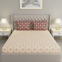 Raymond Home Camphor Maroon Geometric 144 TC Cotton Queen Bedsheet & 2 Pillow Covers-image-57