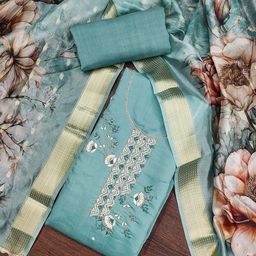 SAINOOR Embellished Pure Silk Semi-Stitched Dress Material-image-88