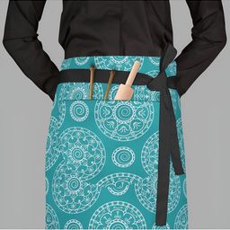 ArtzFolio Teal-Blue & White Printed Cotton Waist Aprons image 2