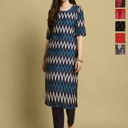 7Threads Selection Of 6 Chevron Printed Round Neck Straight Kurta-image-95